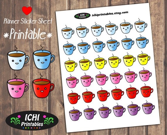 Coffee Mug Printable Planner Stickers Coffee Planner