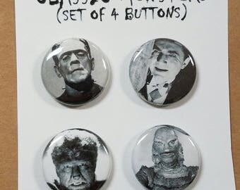 Classic Monsters (Set of 4) 1" Button or Magnet
