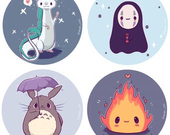 Chibi Ghibli Stickers and Prints, 8x10", Haku, No Face, Totoro, Calcifer.
