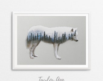 Wolf Print, Double Exposure, Wolf Poster, Double Exposure Print, Wolf Art Print, Wolf Printable, Wolf Wall Decor, Wolf Art, Arctic Wolf