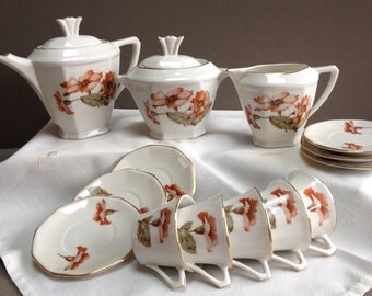 Vintage Doll coffee set. Antique Doll house coffe set.Mini coffee set. Porcelaine doll coffee set. Doll Art deco coffee set.