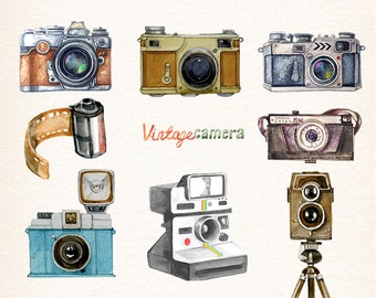 Camera, Watercolor camera, retro camera, Cameras, photocamera, film, vector clipart