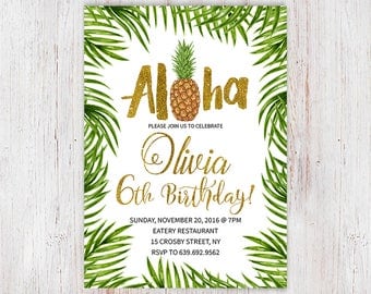 Aloha Invitation, Pineapple Invitation, Luau Invitation, Hawaiian Birthday Invitation, Luau Birthday Invitation, Luau, Aloha, Any age 102