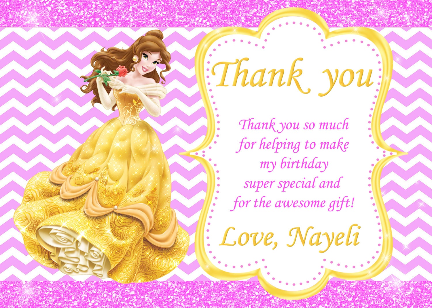 Princess Belle Thank You Card Birthday Party
