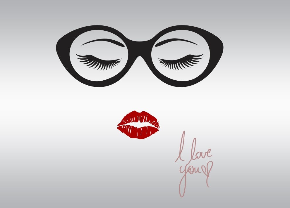 Download eye lashes glasses love you SVG Clipart Cut Files Silhouette