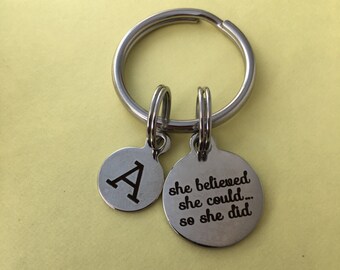 She Believed She Could So She Did Keychain, Laser Engraved Stainless Steel Keychain, Graduation Gift Keychain, Congratulations Gift