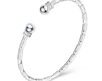 925 Sterling Silver Plated Solid Silver Cuff Bracelet Bangle | Minimalist Cuff Bracelet | Simple Silver Cuff Bracelet