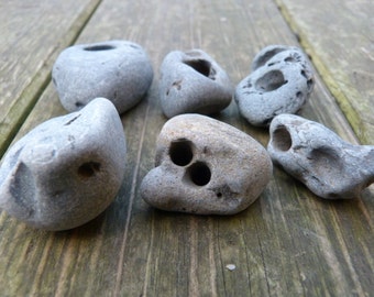 6 Unique Beach Stone Pebbles, natural holes in stones, 1.5 - 2.5cm