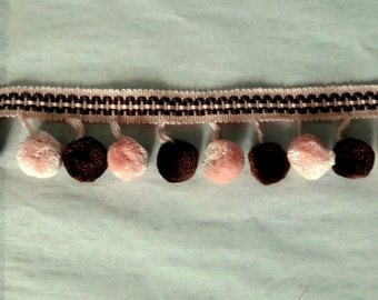 Pink and brown pom pom trim