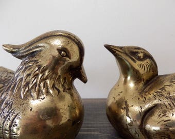Large Vintage Pair of Brass Birds, Set of 2, Bird Sculpture, Mid century, Hollywood Regency, Boho Decor, Bird Statue, Brass Animals