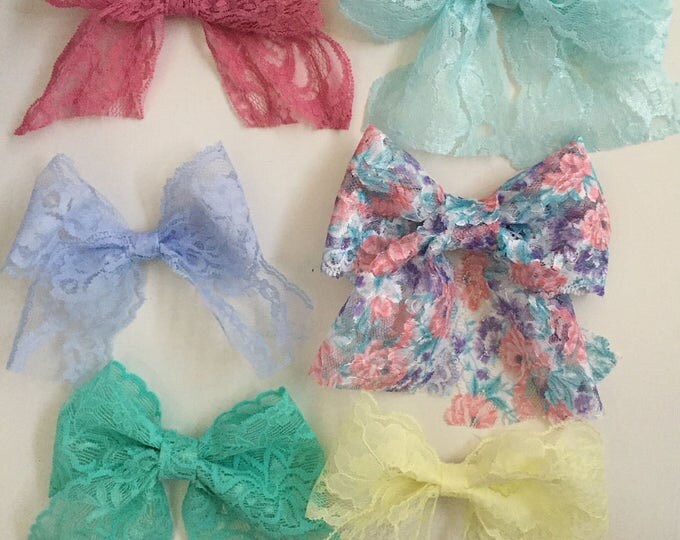 Large Lace bows {Set of 3 Arabella lace fabric hair bows} Please note your three colors in the notes section at checkout.