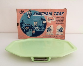 Collapsible mint green armchair tray '50s, midcentury, EmBee UK, with original box,