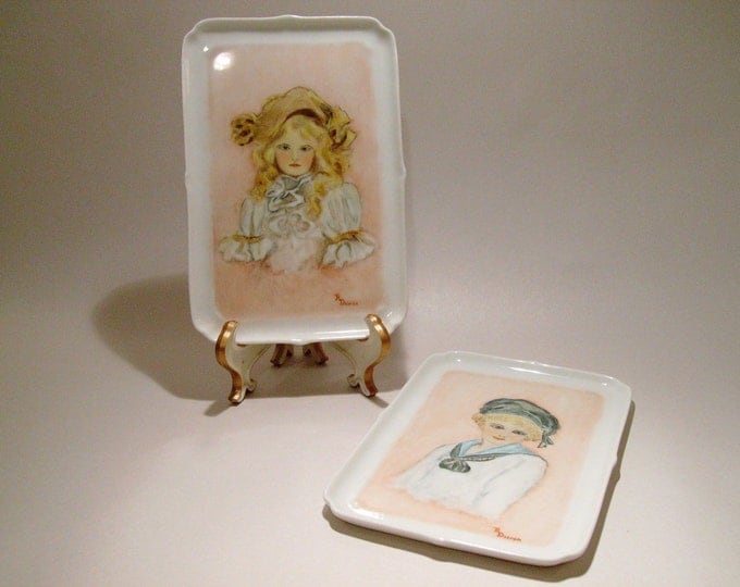 Limoges Artist Signed Portrait Trays by Giraud