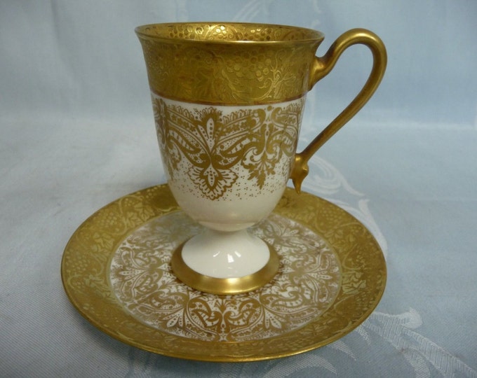 Pouyat Matching Limoges Chocolate Pot and Demitasse Cups w Saucers