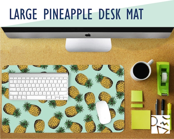 Large Pineapple Print Desk Mat - Choose Your Base Color! 2 Sizes - Extra Large Mouse Pad - Mouse Mat - Extended Mouse Pad - Desk Accessory