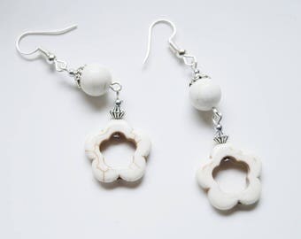 White Flower Howlite Earrings