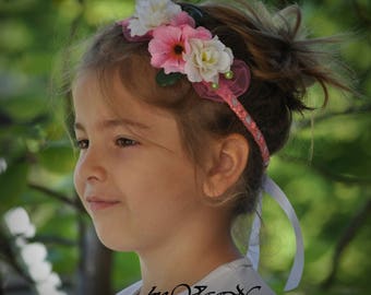 Flower headband Baby girl Hair Accessory Toddler Headpiece Baby shower Photo prop Newborn to Adult Headband Crochet headband Pink Headband