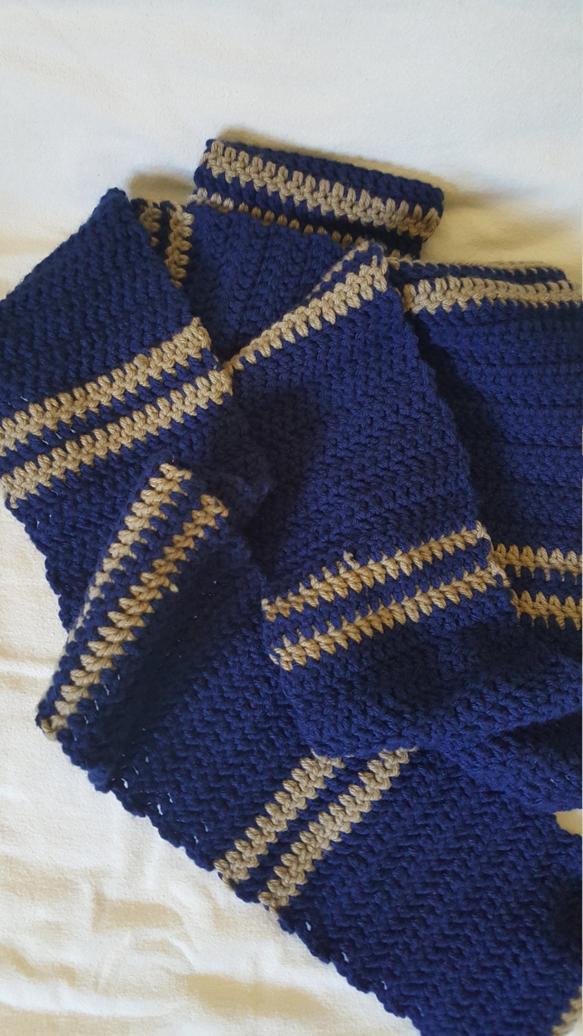 Crochet Scarf Ravenclaw Blue and Bronze Stripes inspired