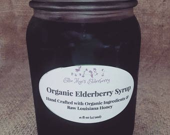 Organic Elderberry Syrup. Cold/Flu Remedy. Daily Supplement. Immune Support. Organic Elderberries, Ginger, Cinnamon, Cloves, Honey