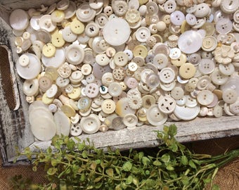 Vintage. White. Button lot. Antique. Cream. White. 2 ounces. Collectible. Craft buttons. 1950s