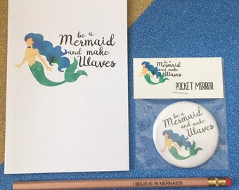 Be a mermaid and make waves , stationary set , notebook , pencil amd pocket mirror , official Wish String Co xx