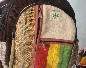 Hemp Backpack - Laptop Backpack - 3 Front Pocket Rasta