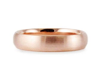 5mm Solid 14k Rose Gold Plain Brush Comfort Fit Wedding Band // Simple Men's Women's Ring // All Sizes // Dome Satin Finish