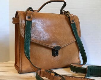 BREE Genuine Leather Crossbody Bag // Kelly Style // Briefcase Style Tan Leather Made in Poland