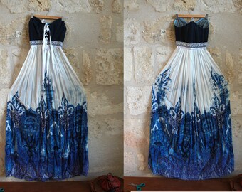 In denim and cotton strapless dress