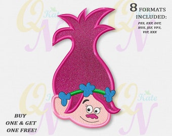 BOGO FREE! Trolls Poppy applique embroidery design, Trolls Poppy Machine Embroidery Design, Embroidery designs baby, Birthday Baby Girl #072