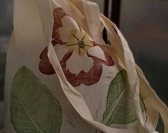 primrose hand printed canvas tote bag