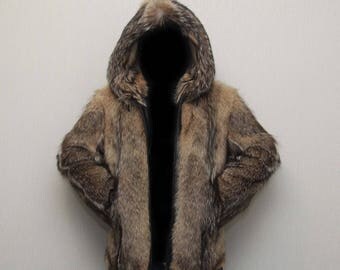 Men's jacket wolf fur, coyote, new, size S