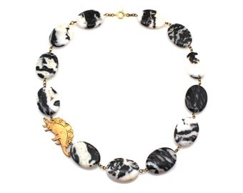 Black Statement Necklace, White Statement Necklace, Dinosaur Necklace, Stegosaurus Necklace, Dinosaur Jewelry, Dinosaurs, Statement Jewelry