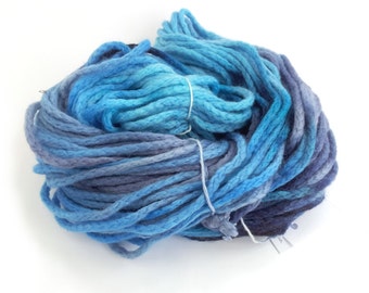 Handdyed chunky wool, blue bulky merino chainette yarn, knitting crochet Perran Yarns Ocean Blue yarn skein hank, free knitting pattern