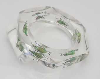 Transparent lucite bracelet with real beetles