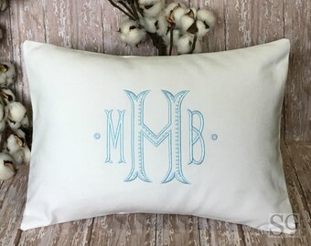 Chinoiserie Monogram Pillow Cover made to fit a 12x16 Decorative Throw Pillow insert. Wedding Gift. Baby Gift. Farmhouse Decor. Baroque font