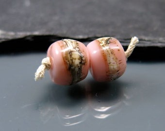 Handmade Lampwork Earring Pair Beads by GlassBeadArt … Pink and silvered ivory earring beads ... 9x8mm … SRA F12