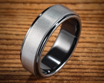 Men's Wedding Band Comfort Fit Interior Black Zirconium Brushed Koenig Ring