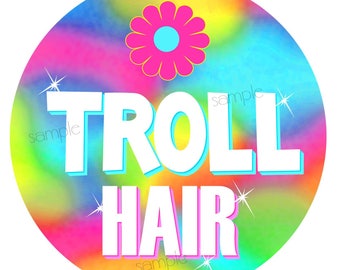 Troll Stickers,Troll Hair,Troll labels,Rainbow Troll,woodland troll,Gnome,fairytale,Favor labels,gift stickers,Troll favors,Cotton candy