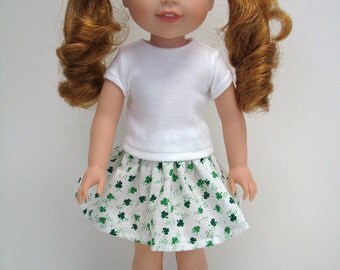 Fits Like Wellie Wisher - 14 Inch Doll Clothes - St. Patricks Day - Green - 14" Doll Skirt - 14.5" Doll Top - American Doll - Girl Doll