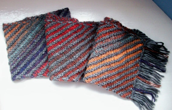 Warm winter scarf, luxury alpaca Noro yarn, long, chunky, warm, handknitted,modular knitted, muted colours, unisex men w