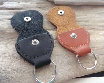 Leather Guitar Pick Case Holder, Brown or Black Leather Pick Keychain Snap Case Player Gift, Leather Supply