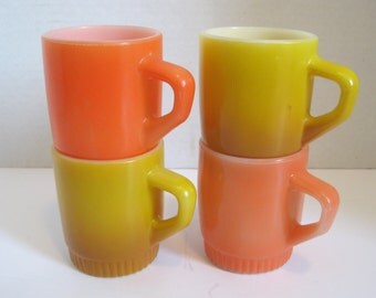 Vintage Fire King Stacking Cups Mugs Peach Orange Gold Yellow Set of Four