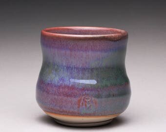 handmade porcelain cup, ceramic teacup, pottery yunomi with lavender green and white shino glazes