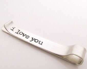 Personalized Tie Clip - secret message on the back Sterling silver Tie Clip - Hand Stamped Tie Bar -Sterling Silver Tie Bar -