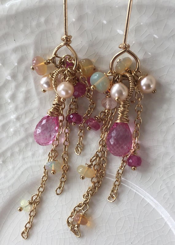 Pink Topaz Tassel Earrings