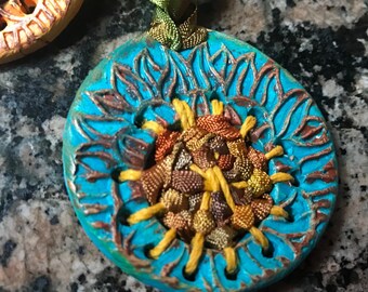 Handmade Pottery Bead For a Pendant with A Space to Weave