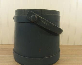 Vintage blue painted wood firkin with handle- no lid- nice condition, ready to use