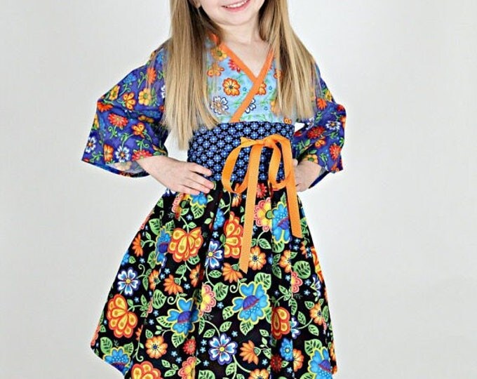 Big Sister Clothes - Tween Girl Dress - Teen Dresses - Boutique Easter Dress - Girls Kimono Dress - Long Sleeves - 8 to 14 years