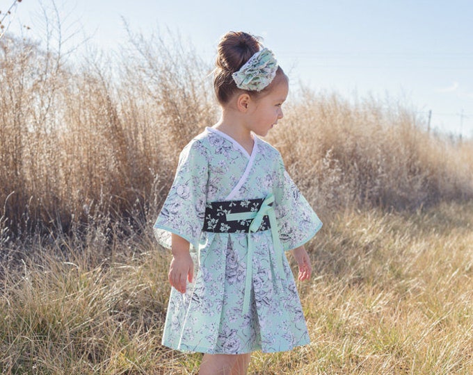 Little Girl Kimono Dress - Boutique Dresses - Toddler Clothes - Mint - Birthday Gift - Mother's Day - Baby - Tween - Teen - 12 mos to 14 yrs